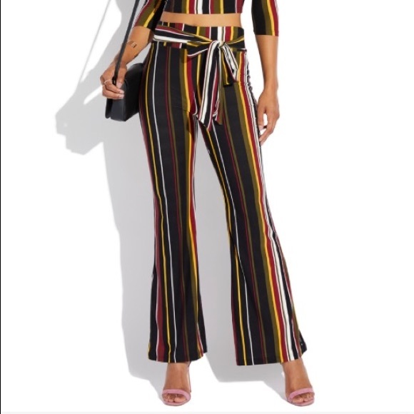 2 PCS MULTI STRIPE CROP TOP HIGH RISE PANT SET - Picture 8 of 11